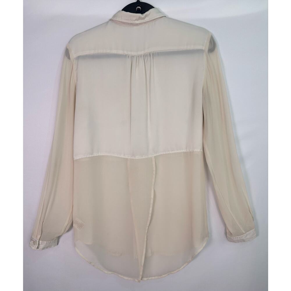 Free People Ivory Sheer Panel Button Up Tunic Top Tuxedo Back Size Small - Picture 3 of 13